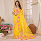 Yellow Embroidered Georgette Ruffle Saree