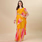 Yellow Printed Georgette Ruffle Saree