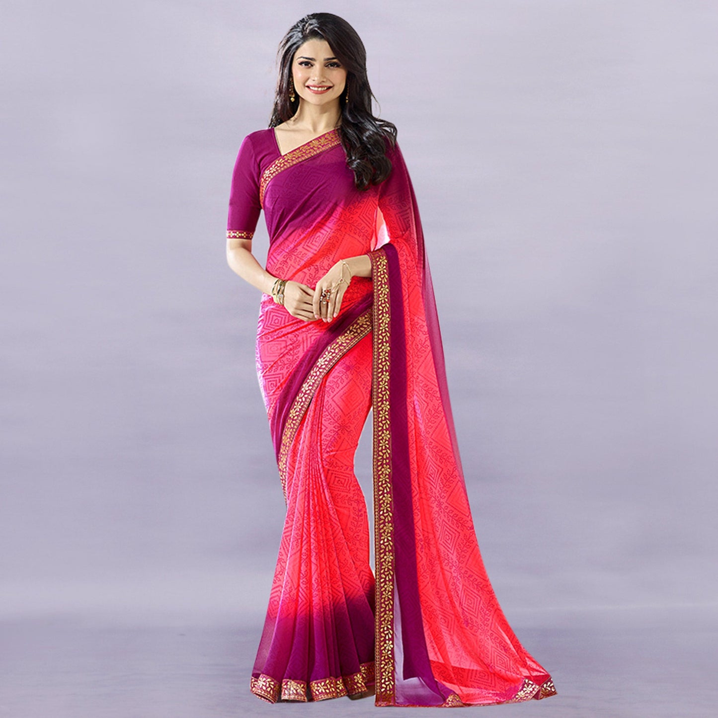 Pink Bandhani Printed Georgette Saree