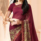 Maroon Printed Georgette Saree With Lace Border