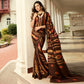 Brown Printed Art Silk Saree With Lace Border