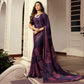 Violet Printed Art Silk Saree With Lace Border