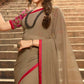 Brown Printed Georgette Saree With Lace Border