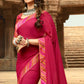 Pink Printed Georgette Saree With Lace Border