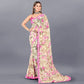 Cream Floral Printed Georgette Saree With Lace Border