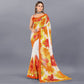 Off White & Orange Foil Printed Chiffon Saree With Tassels