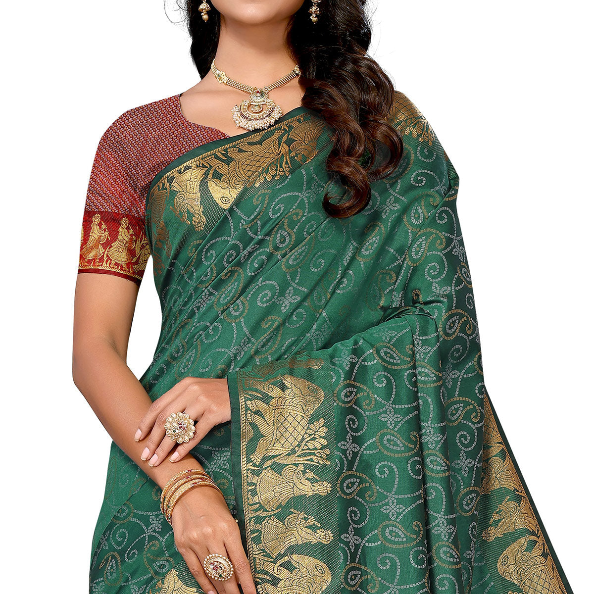 Green Woven Banarasi Silk Saree