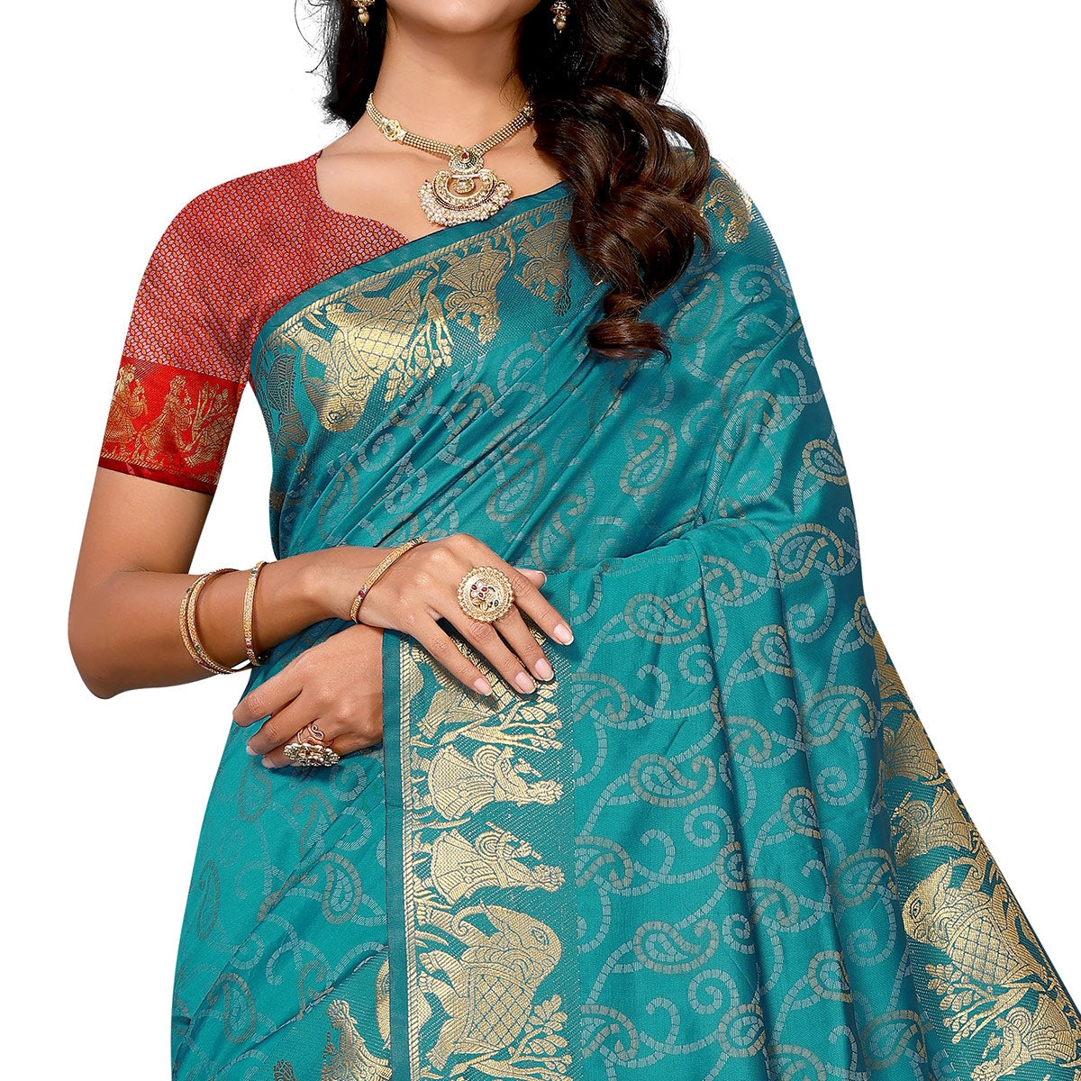 Rama Blue Woven Banarasi Silk Saree