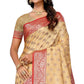 Beige Floral Woven Banarasi Silk Saree