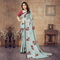 Grey Floral Printed Georgette Saree With Lace Border