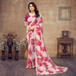 Light Peach Floral Printed Georgette Saree With Lace Border