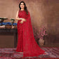 Red Mukaish Work Silk Saree With Tassels