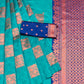 Turquoise Floral Woven Banarasi Silk Saree