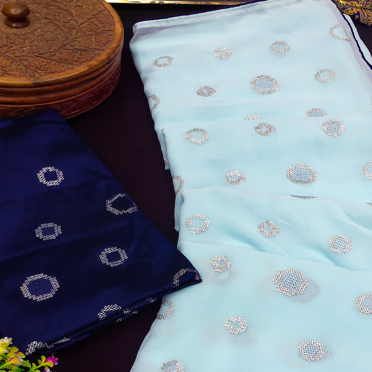 Blue Embroidered Georgette Saree