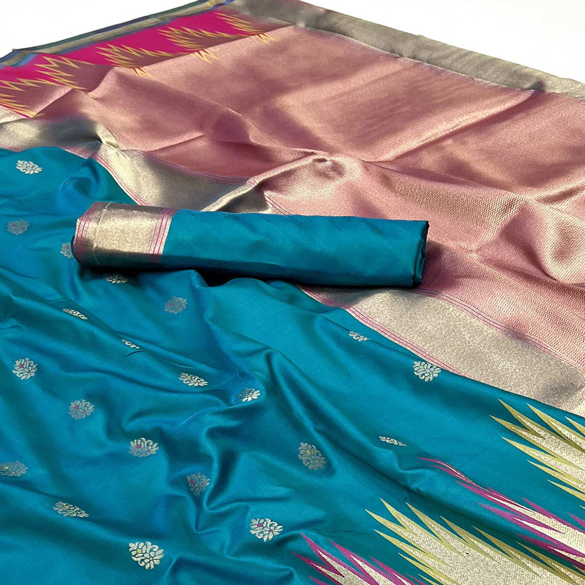 Rama Blue Floral Woven Art Silk Saree