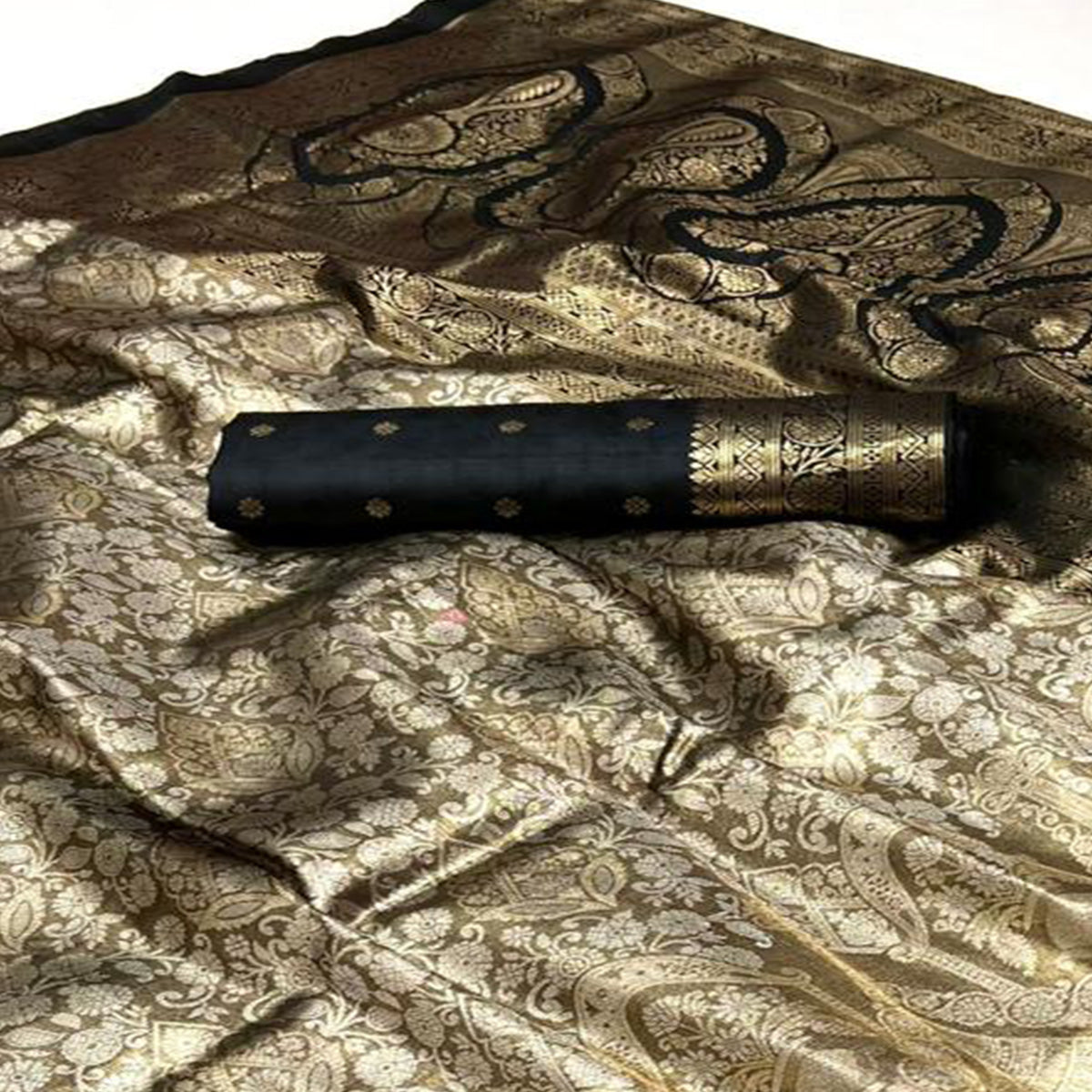 Black Floral Woven Kanjivaram Silk Saree