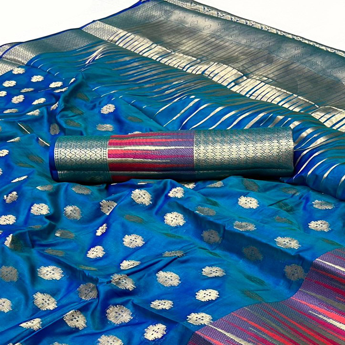 Blue Butti Design Woven Art Silk Saree