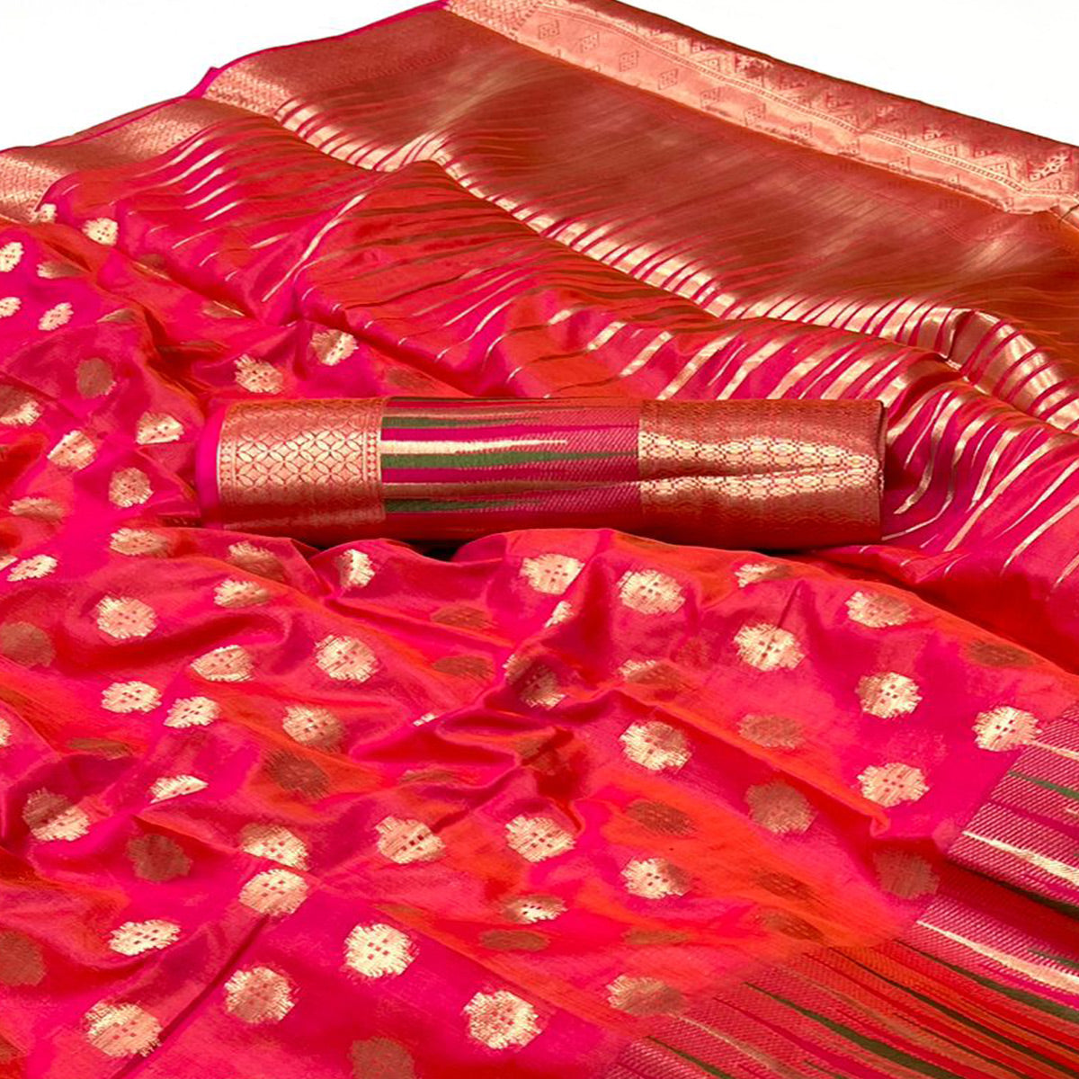 Crimson Red Butti Design Woven Art Silk Saree