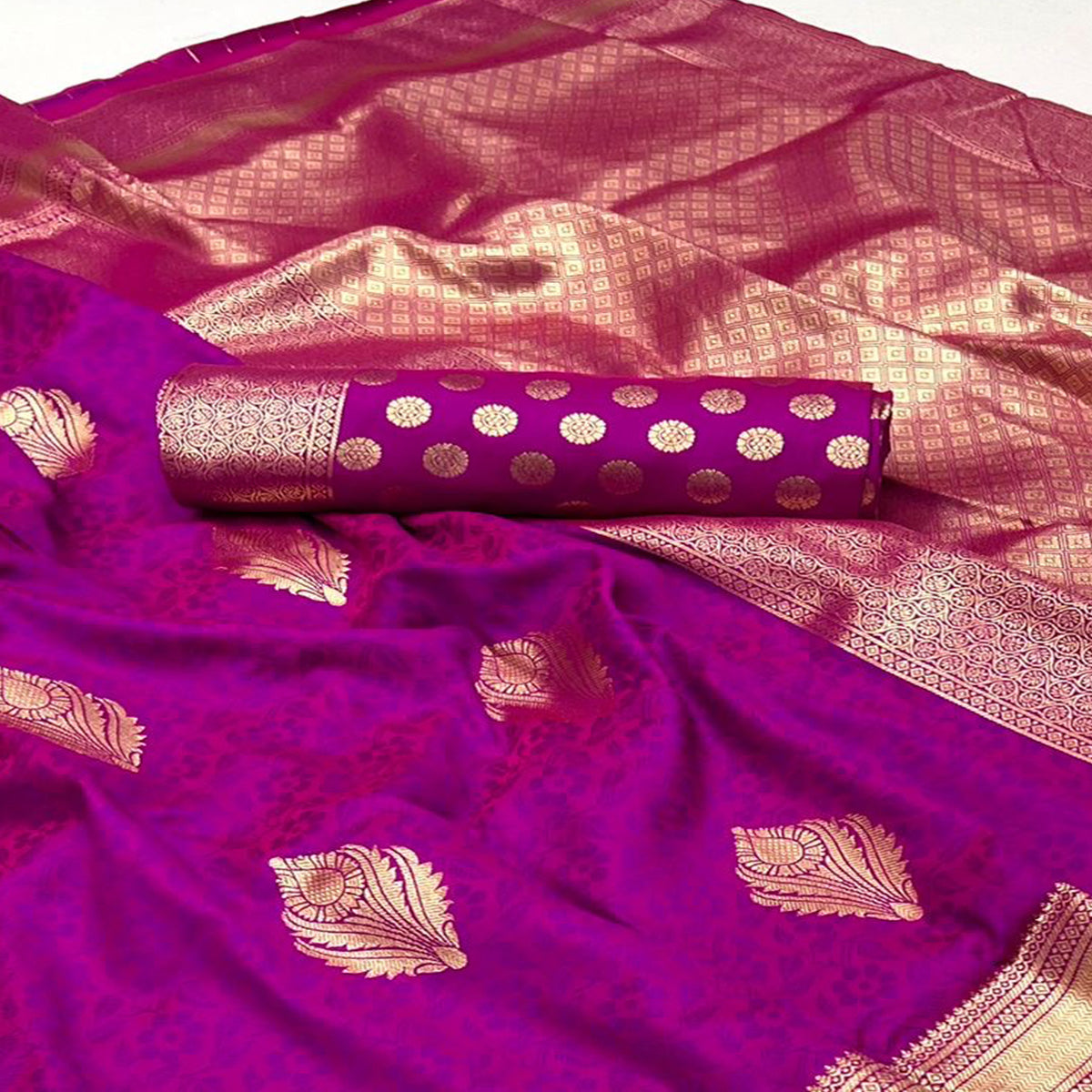 Magenta Floral Woven Art Silk Saree