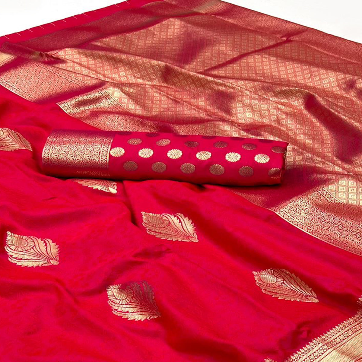 Rani Pink Floral Woven Art Silk Saree