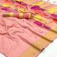 Peach Floral Woven Art Silk Saree With Tassels