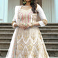 White Floral Sequins Embroidered Net Semi Stitched Anarkali Suit