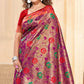 Purple Floral Woven Kanjivaram Silk Saree With Tassels