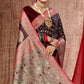 Burgundy Woven Banarasi Silk Saree With Tassels