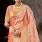 Orange Woven Banarasi Silk Saree With Tassels