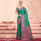 Rama Green Floral Woven Kanjivaram Silk Saree With Tassels