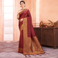 Maroon Woven Banarasi Silk Saree With Tassels