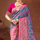 Purple & Blue Woven Patola Banarasi Silk Saree With Tassels