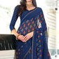 Blue Floral Printed Georgette Saree with Stich Border