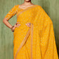 Mustard Foil Printed With Embroidered Border Chiffon Saree