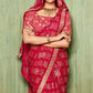 Red Foil Printed With Embroidered Border Chiffon Saree