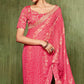 Pink Foil Printed With Embroidered Border Chiffon Saree