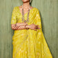 Lemon yellow Foil Printed With Embroidered Border Chiffon Saree