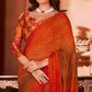 Red Printed Moss Georgette Saree With Swarovski Work Border