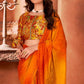 Orange Printed Moss Georgette Saree With Swarovski Work Border