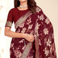 Maroon Floral Printed Georgette Saree With Embroidered Border