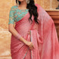 Peach Sequins Embroidered Chiffon Saree