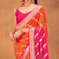 Orange & Pink Foil Printed Georgette Saree