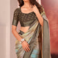 Chikoo Ombre Printed Chiffon Saree With Satin Zari Border