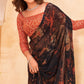 Black & Orange Floral Printed Georgette Saree With Tassels