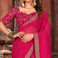 Pink Striped Printed Georgette Saree