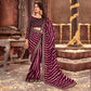 Wine Striped Printed Georgette Saree