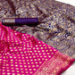 Rani Pink Floral Woven Banarasi Silk Saree