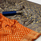 Orange Floral Woven Banarasi Silk Saree