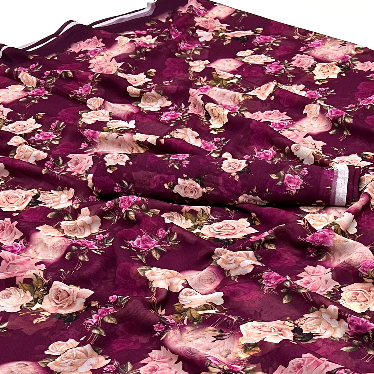 Wine Floral Digital Printed Georgette Saree