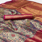 Navy Blue & Pink Floral Woven Kanjivaram Silk Saree